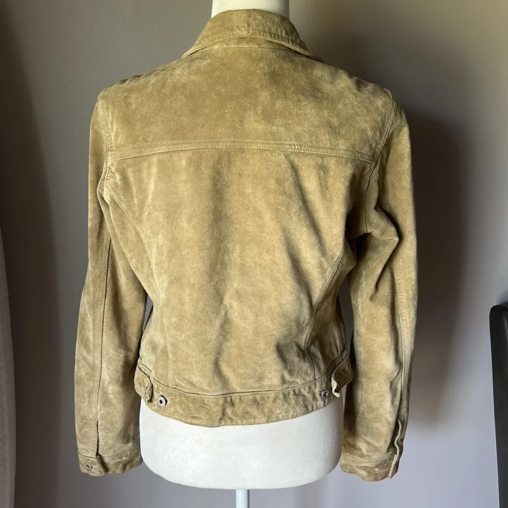 GAP Women’s Vintage Y2K Tan Leather Suede Trucker Jacket - Picture 5 of 7